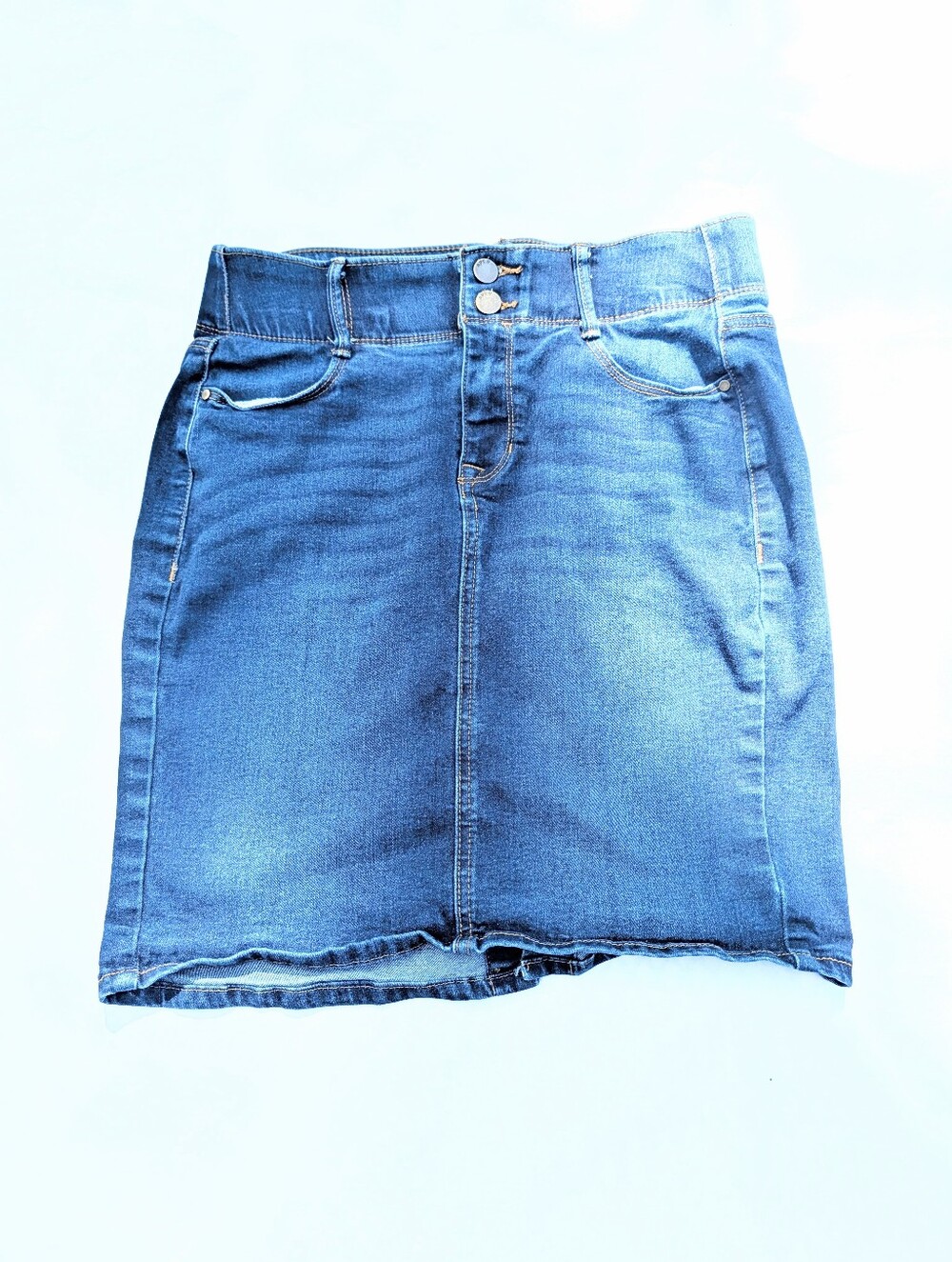 Apt 9 Stretch Denim Midi Pencil Skirt Women’s 6 Medium Blue Jean Slit Y2K Split